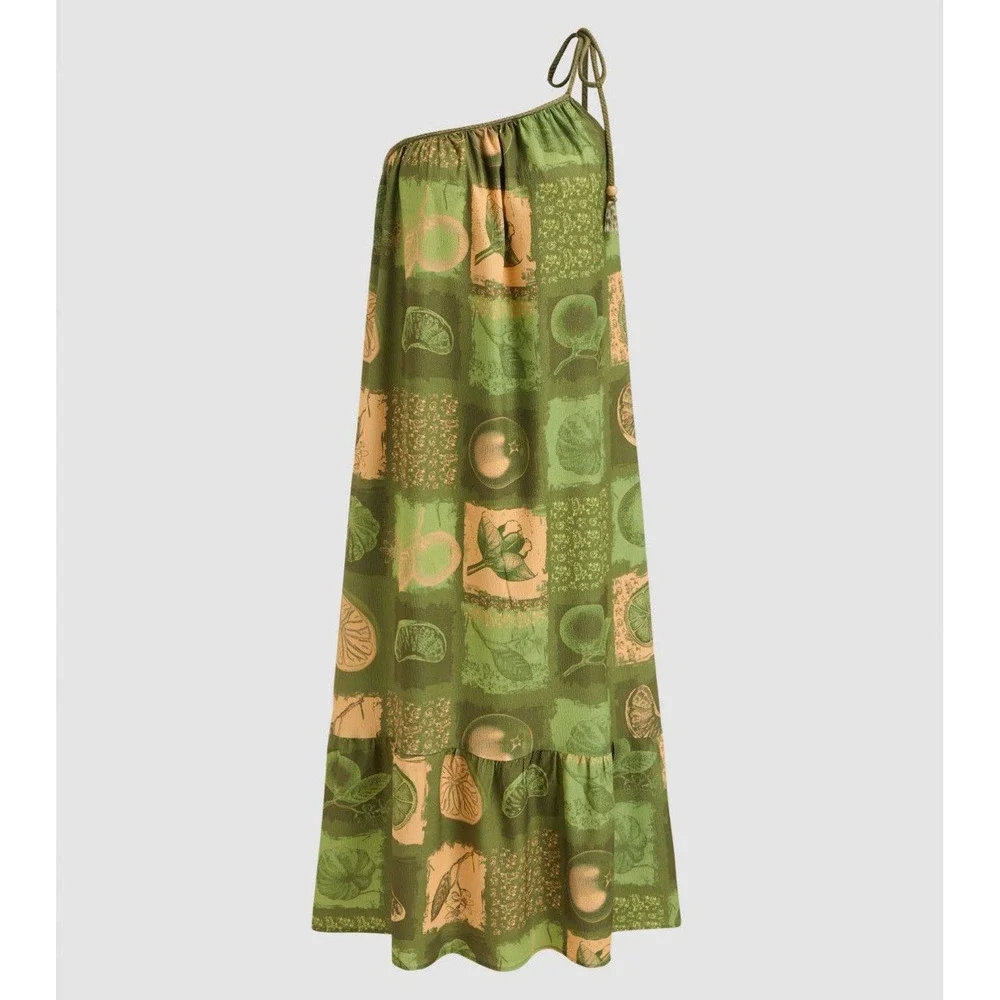 Cider Women's Dress‎ Fruit & Floral Patchy Size Medium Green